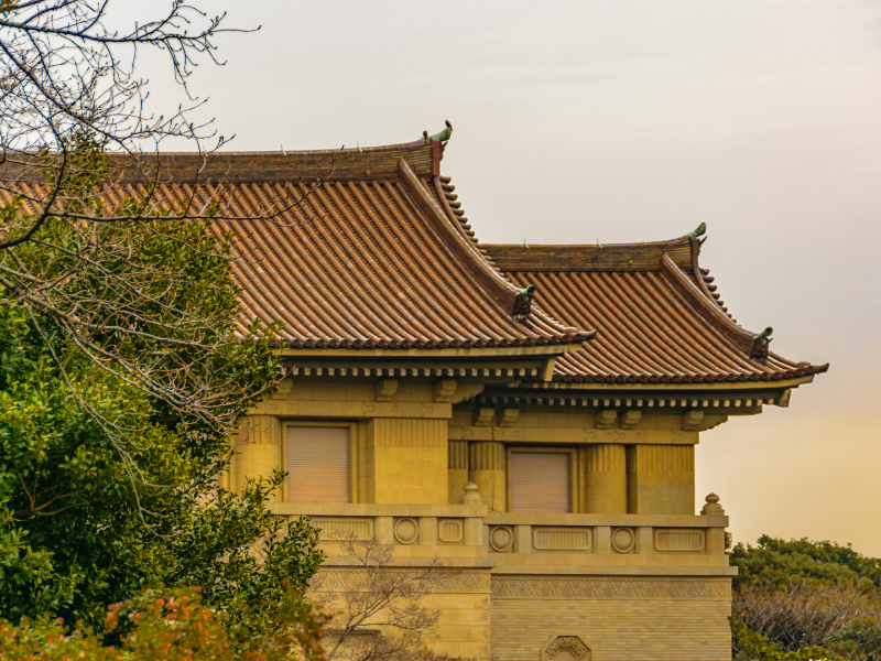 The exterior and roof of Tokyo National Museum in Tokyo, Japan.