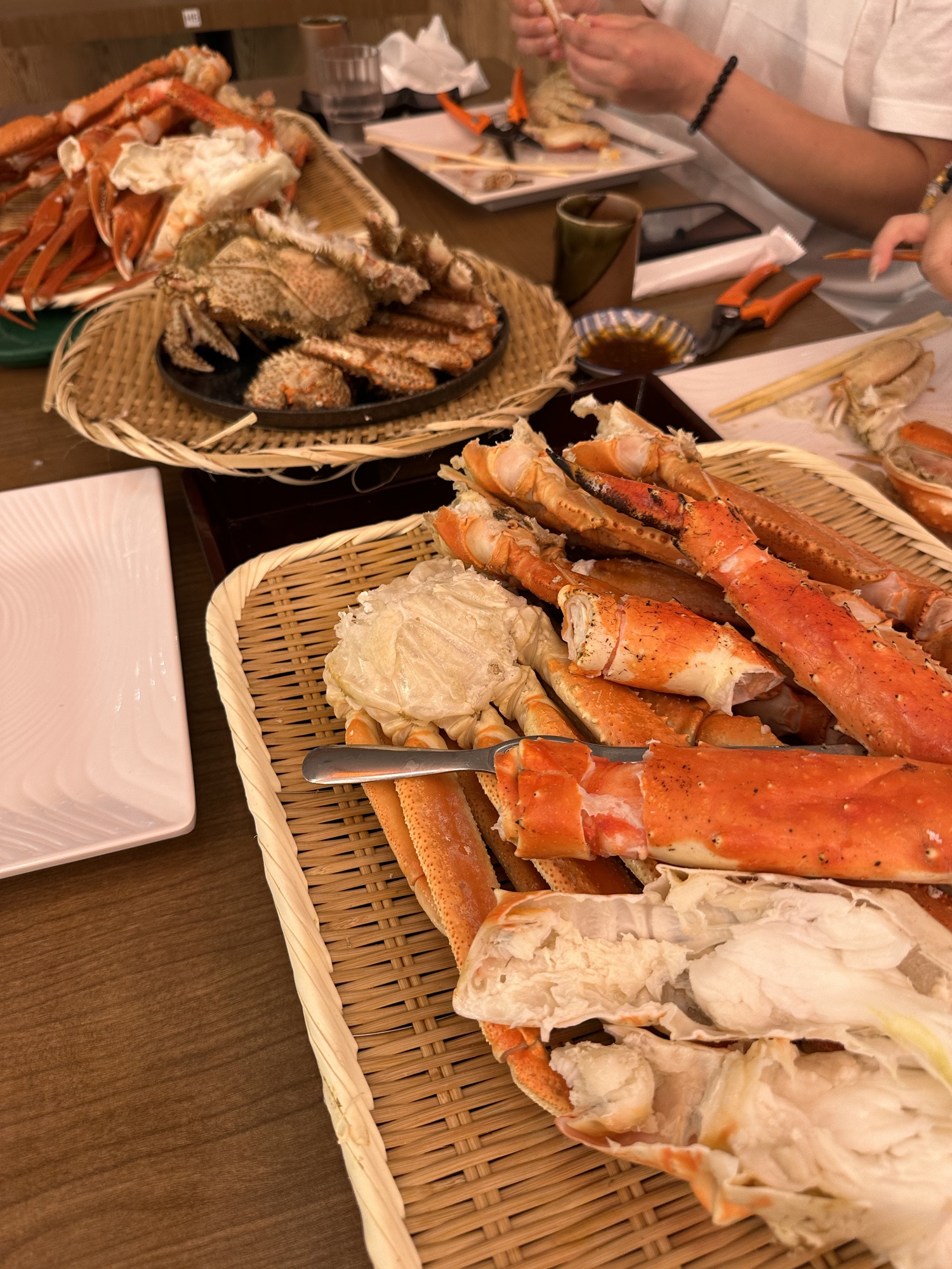 All you can eat crab in Kanimatsuri Crab in Tokyo, Japan. There is a large assortment of crab legs of different varieties.