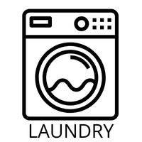 Black icon of a washing machine labeled "Laundry," indicating laundry facilities are available.
