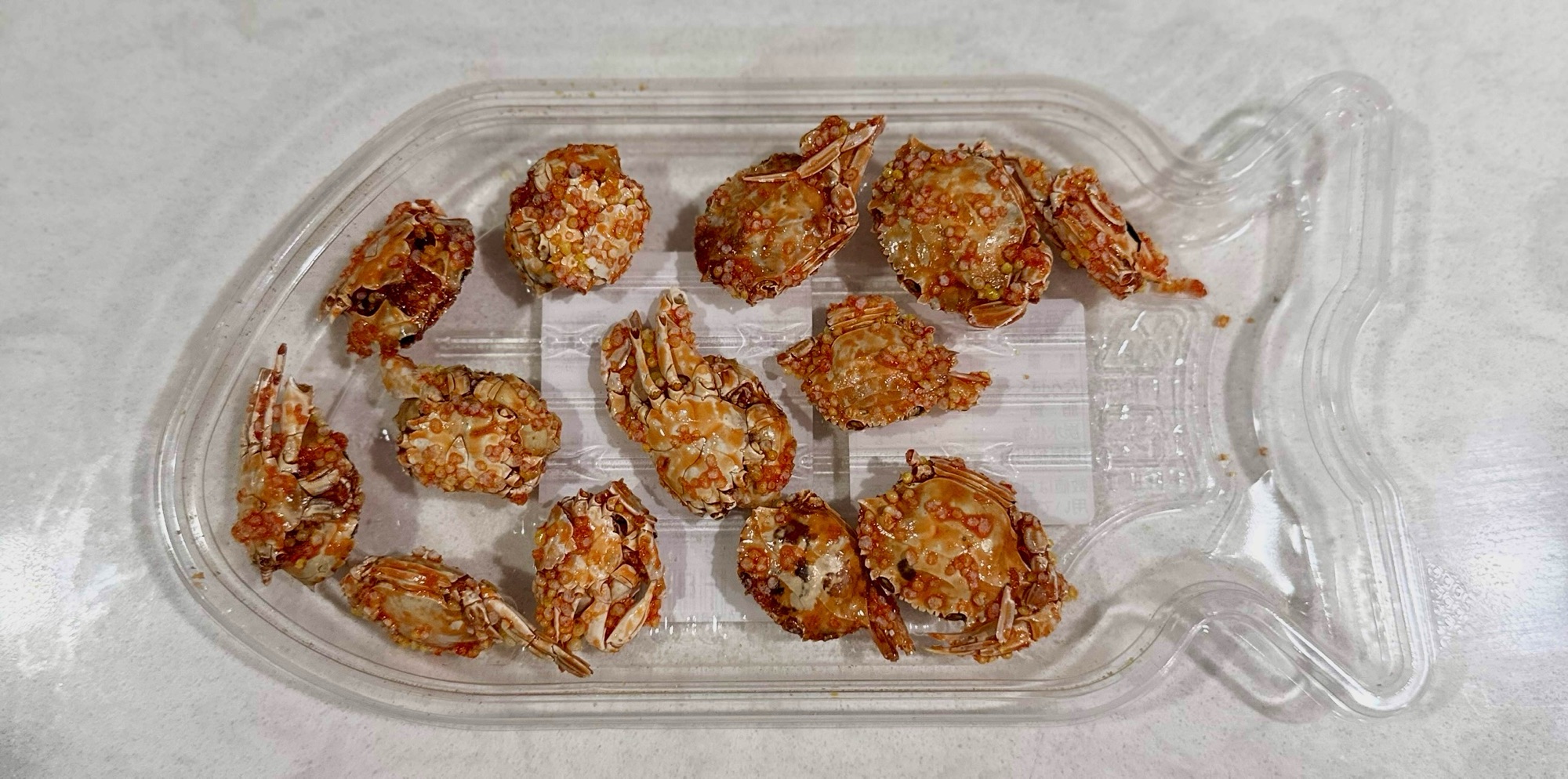 Sweet candied baby crab snacks purchased from Atami, a popular seaside town near Tokyo.