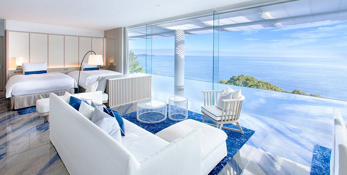 Stylish oceanfront suite at Kaihourou, a 5-star luxury Atami ryokan with panoramic sea views and onsen.