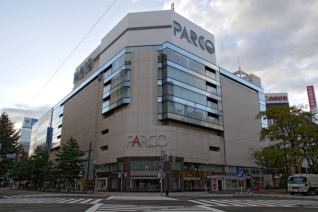 The exterior of PARCO Sapporo, a large department store with clothing and collectible items geared towards younger people.