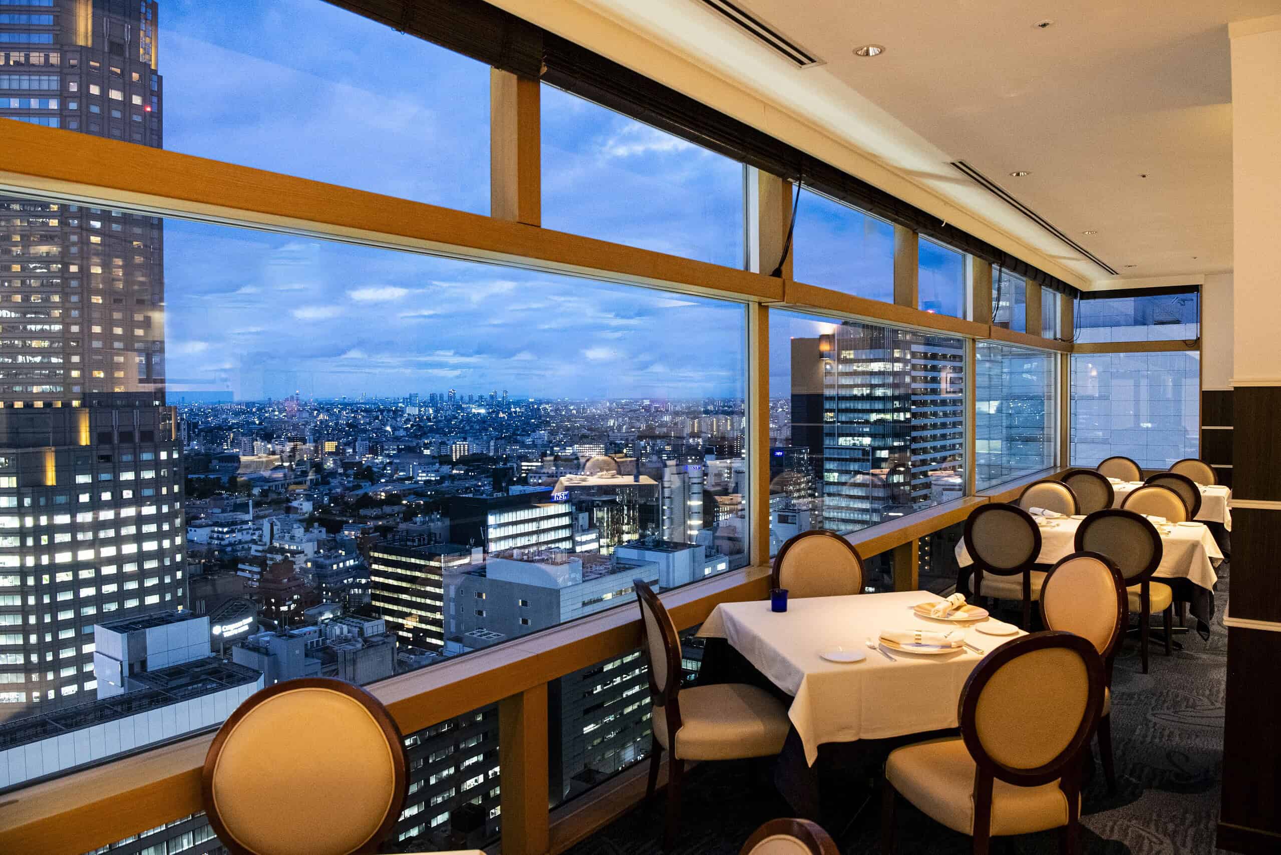 Skyline dining view from Shibuya Excel Hotel Tokyu, perfectly located above Shibuya Station.