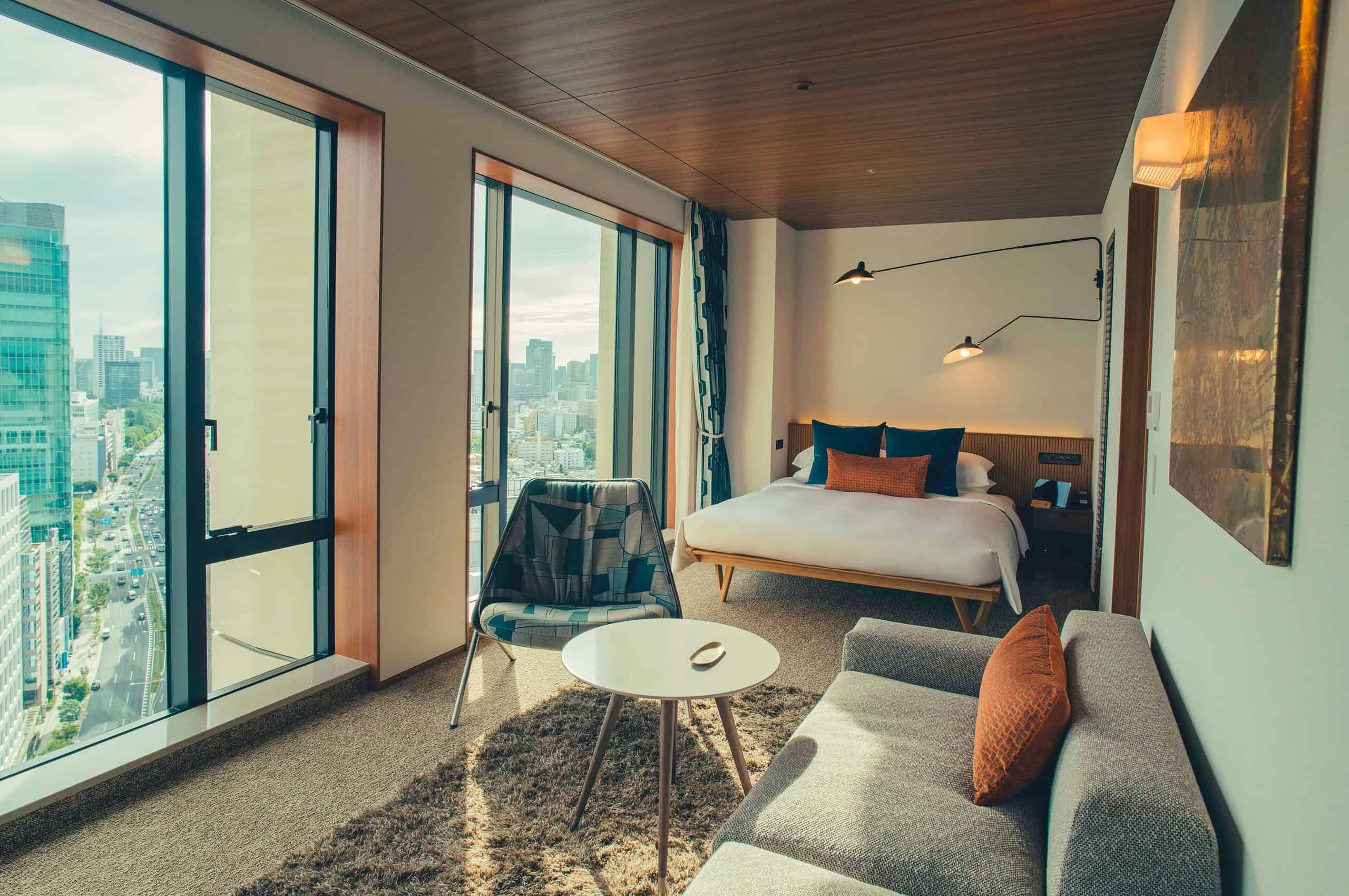Elegant guest room at The Aoyama Grand Hotel with panoramic Tokyo views, a top pick for travelers searching for where to stay in Shibuya.