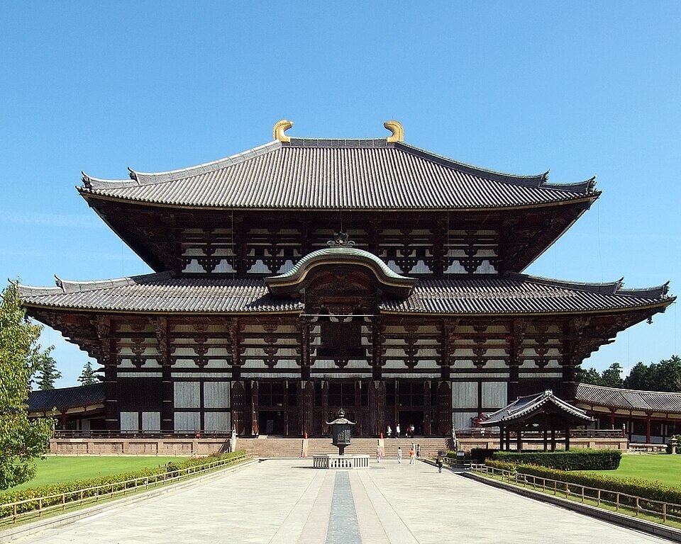 Todai ji Temple in Nara with the Great Buddha Hall and clear blue sky