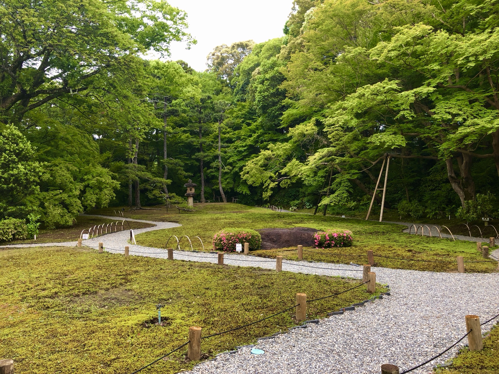 Peaceful green garden and walking path near Nara temples
