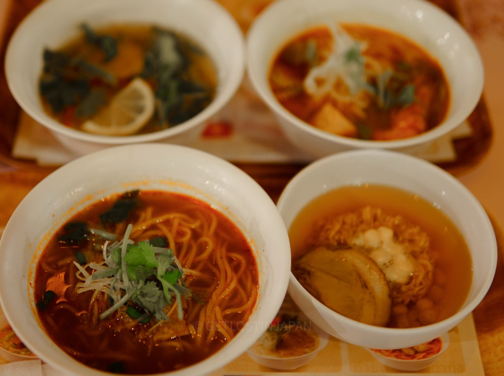  Lanzhou Beef Ramen and Laksa served at Noodles Bazaar in Yokohama's Cup Noodle Museum.